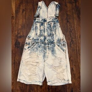 Carmar Denim Overall Romper Shorts Distressed Reap Bleached Size Small